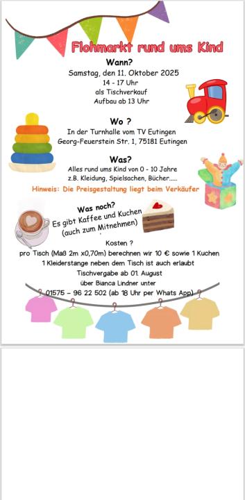 Flohmarkt Rund ums Kind Turnverein Eutingen - Foto 1