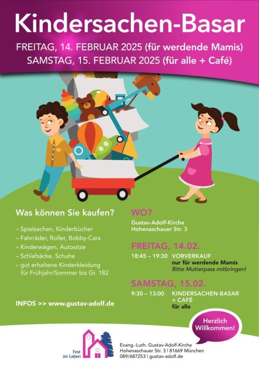  Kindersachen-Basar mit Cafe am Samstag, 15. Februar 2025 in der Gustav-Adolf Gemeinde - Foto 1