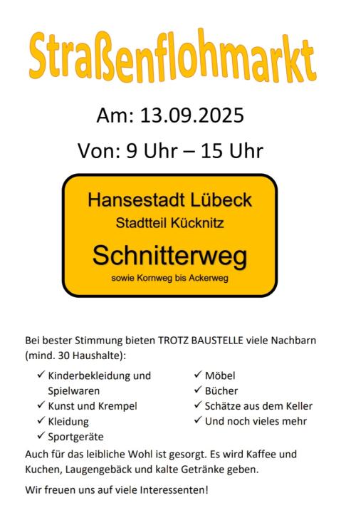 Straßenflohmarkt im Schnitterweg in 23569 Lübeck - Foto 1