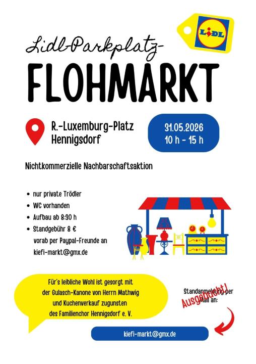  3. Großer Flohmarkt am 31.05.2026 10-15 Uhr auf dem LIDL-Parkplatz - Foto 1